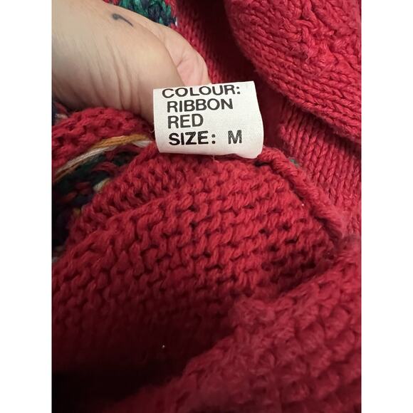 80s Northern Isles Hand Knit Ribbon Red Holiday Bow Sweater Medium Cottagecore - Picture 7 of 11